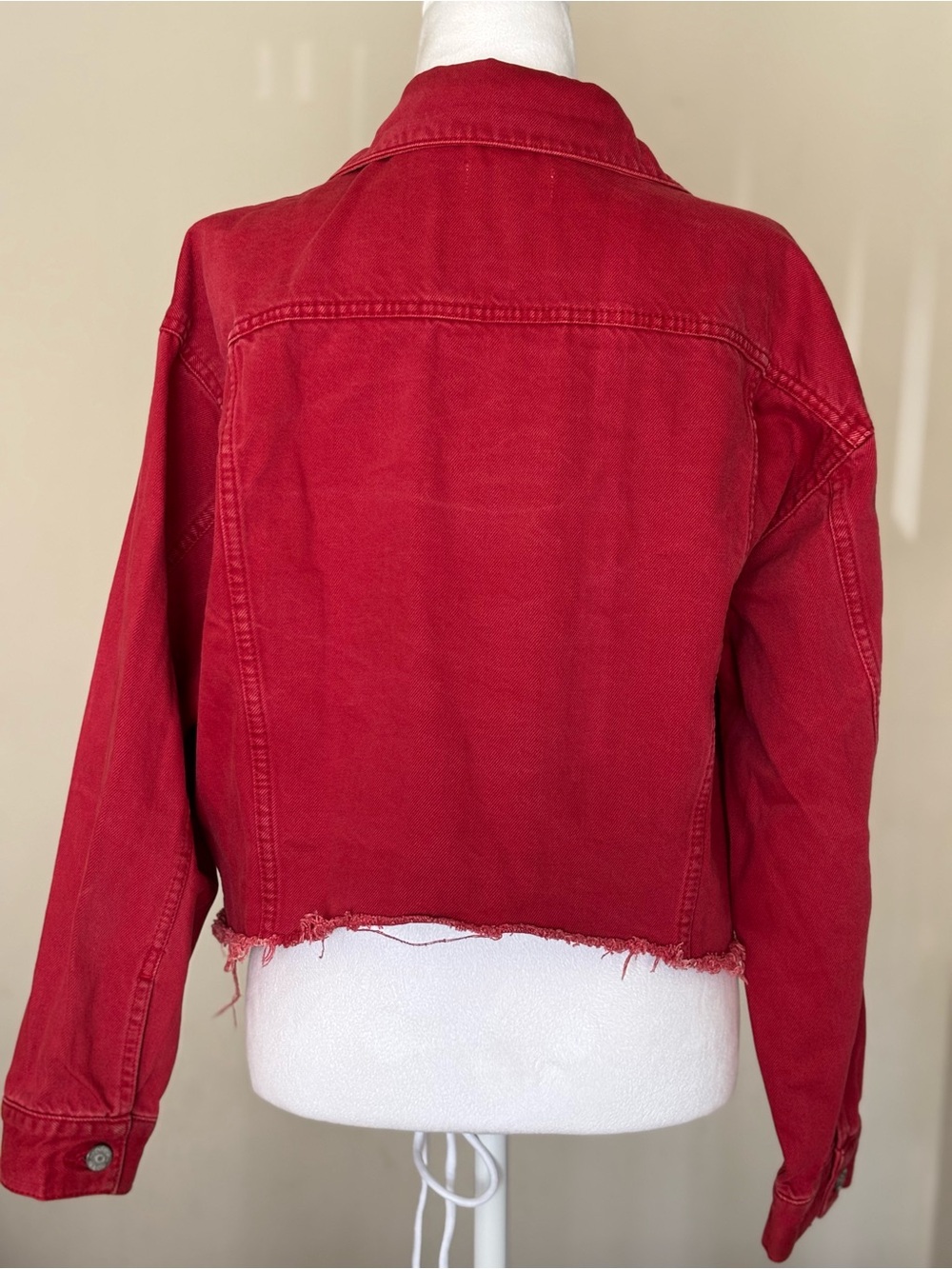 Boyish Red Cropped Button-Front Jean Jacket - Picture 5 of 15